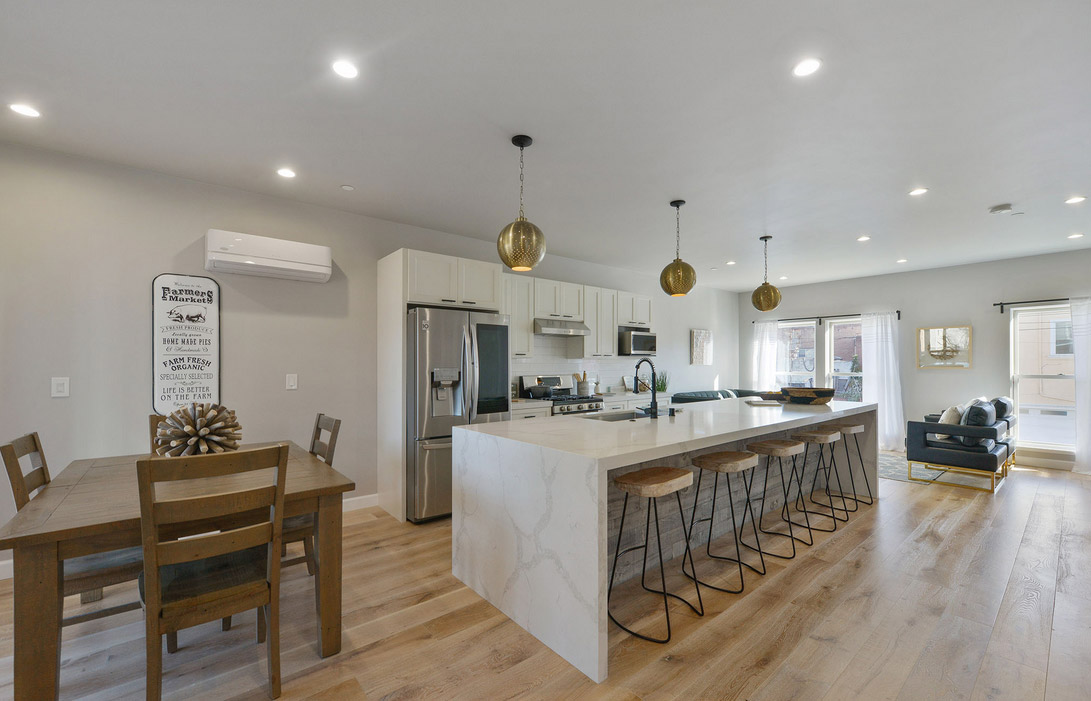Accessory dwelling unit in Oakland with a marble kitchen island