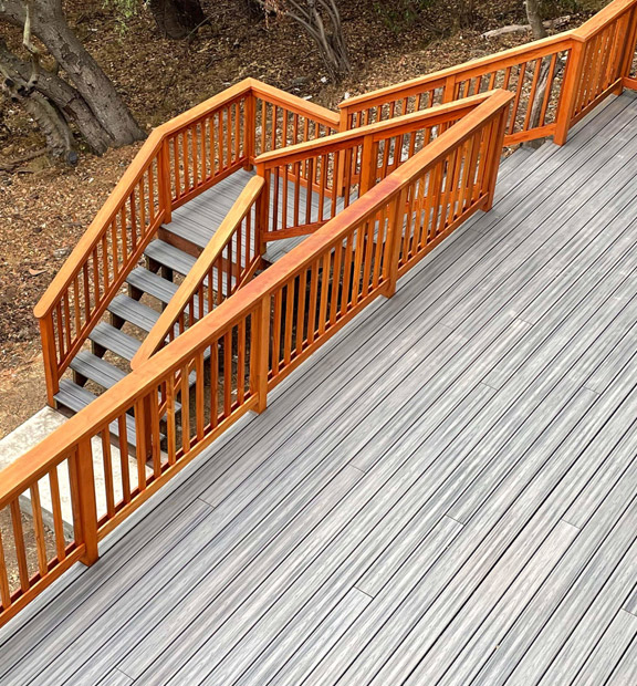 an elegant deck with smoky grey deck boards installed in Castro Valley, California